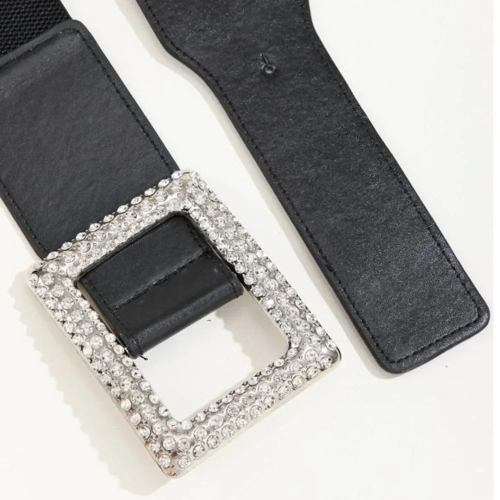 Vegan Leather Rhinestone Buckle Belt - Picture 5 of 5